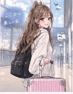 スーツケースを持って駅から東京へ向かうゆい
